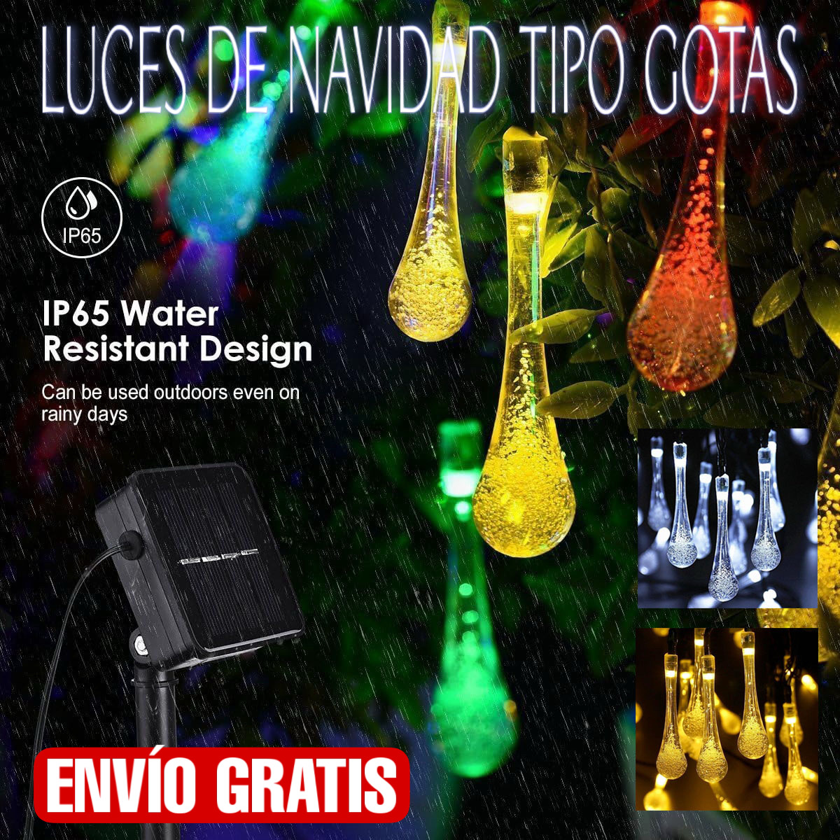LUCES DE NAVIDAD TIPO GOTAS SOLAR